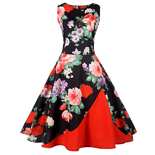 

Women's Sheath Dress Knee Length Dress Black Sleeveless Floral Summer Round Neck S M L XL XXL