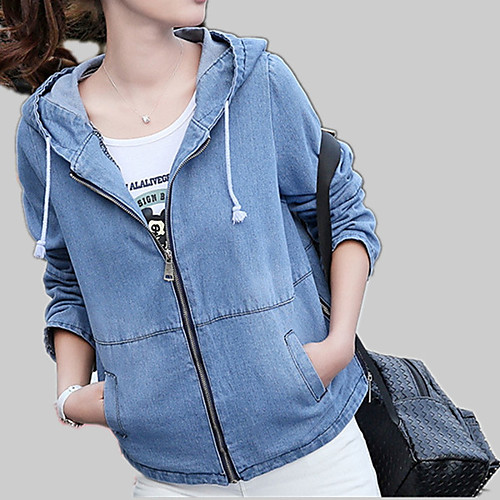 

Women's Denim Jacket Daily Fall Regular Coat Active Jacket Long Sleeve Solid Colored Blue Light Blue