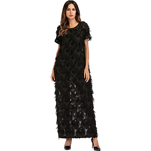 

Women's Shift Dress Maxi long Dress Black Short Sleeve Solid Colored Spring Summer Round Neck Basic Boho Party Loose M L XL XXL