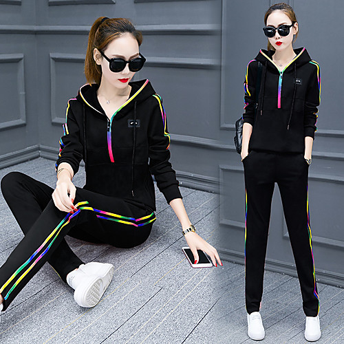 

Women's Full Zip Tracksuit Sweatsuit Jogging Suit Casual 2pcs Winter Fleece Thermal Warm Breathable Soft Zumba Yoga Fitness Gym Workout Running Sportswear Stripes Plus Size White Black Red Activewear