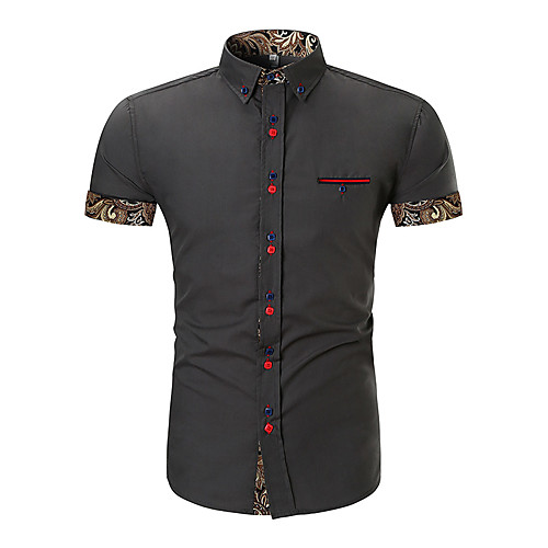 

Men's Shirt Solid Colored Print Short Sleeve Daily Slim Tops Active Basic Wine Khaki Black / Summer