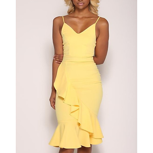 

Women's Strap Dress Short Mini Dress Yellow Blushing Pink Green Sleeveless Solid Colored Summer Ruffle S M L XL