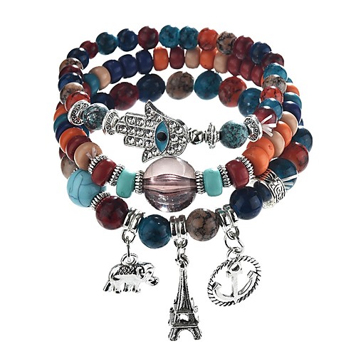 

Bead Bracelet Stack Elephant Ladies Bohemian Boho Resin Bracelet Jewelry Red / Rainbow / White Hamsa Hand For Gift Daily