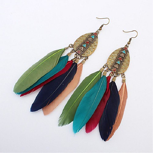 

Synthetic Tanzanite Drop Earrings Dangle Earrings Hanging Earrings Feather Ladies Fashion Vintage Oversized Native American Feather Earrings Jewelry Wine / Green / Rainbow For Street Birthday