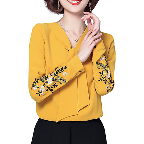 

Women's Blouse Floral Embroidered Long Sleeve Daily Tops Basic White Black Red