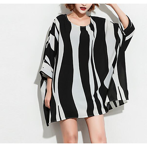 

Women's Blouse Striped Tassel Fringe 3/4 Length Sleeve Daily Tops Cotton Vintage Black