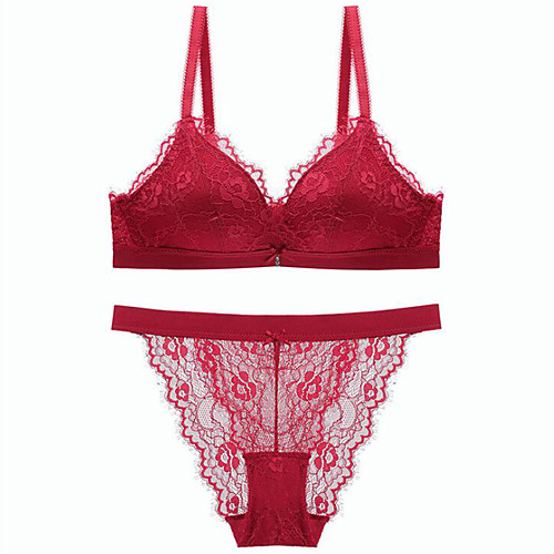 

Women's Plus Size Bra & Panty Set Push-up Underwire Bra Sequins Lace 3/4 Cup Solid Colored Sexy Daily Cotton Blushing Pink / Bow / Bow