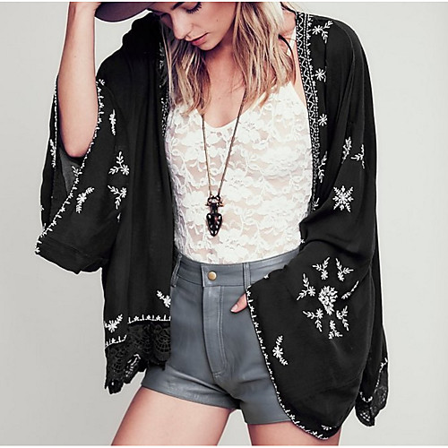 

Women's T shirt Solid Colored Floral Embroidered Long Sleeve Daily Tops Basic Streetwear Black