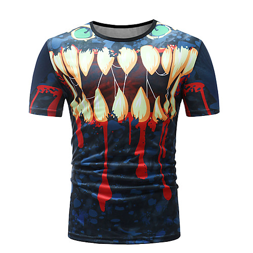 

Men's T shirt Color Block Geometric Cartoon Patchwork Print Tops Cotton Blue