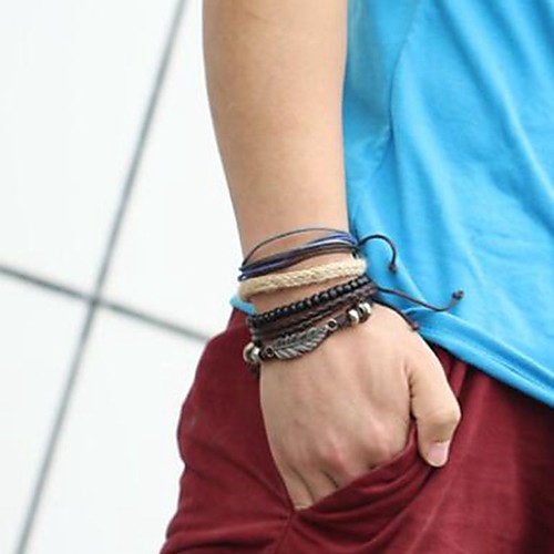 

Men's Wrap Bracelet Leather Bracelet Layered Stack Leaf Turtle Multi Layer Wooden Bracelet Jewelry Brown For Daily