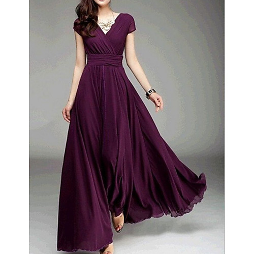 

Women's Swing Dress Maxi long Dress Purple Wine Green Light Green Short Sleeve Solid Colored Spring Deep V Going out Slim S M L XL / High Waist / Sexy