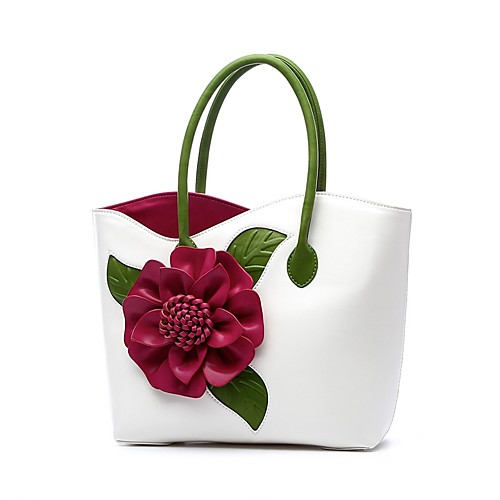 

Women's Bags PU Leather Tote Satchel Appliques Flower Floral Print Office & Career Leather Bags Handbags White Black Purple Red