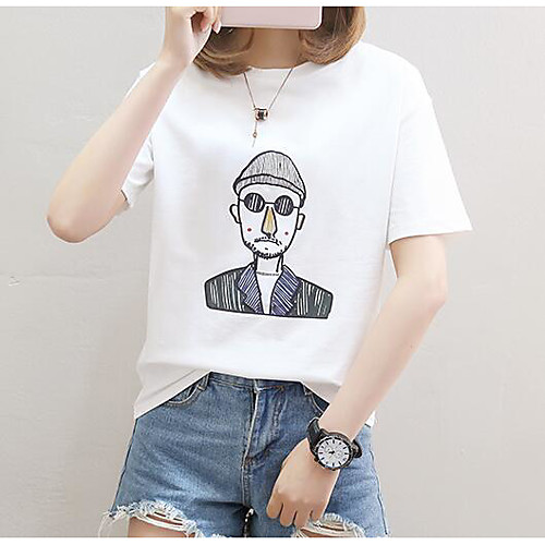 

Women's T shirt Portrait Short Sleeve Daily Tops White Red Yellow