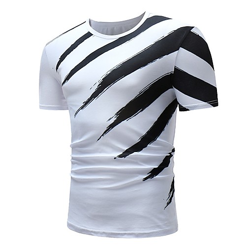 

Men's T shirt Shirt Striped Graphic Short Sleeve Daily Tops Basic Round Neck White