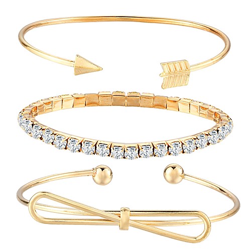 

3pcs Cuff Bracelet Bowknot Ladies Fashion Metal Bracelet Jewelry Gold For Daily Street