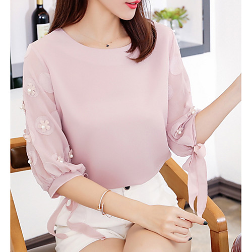 

Women's Blouse Solid Colored Half Sleeve Daily Tops White Blushing Pink