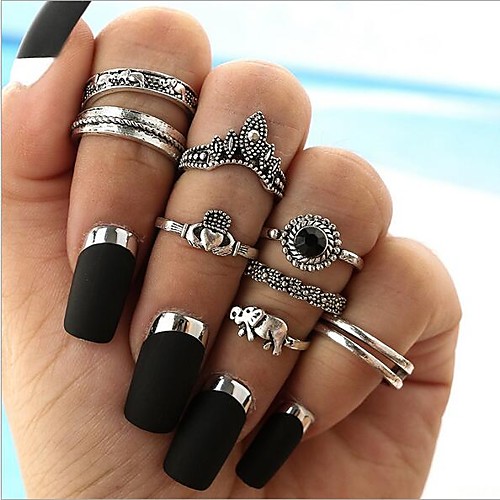 

Band Ring Onyx Geometrical Silver Alloy Elephant Heart Ladies Bohemian Vintage 8pcs 6 / Women's / Ring Set
