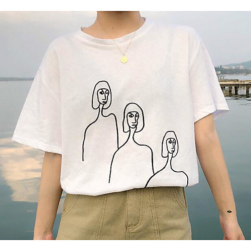 

Women's T shirt Geometric Short Sleeve Daily Tops Basic White Black