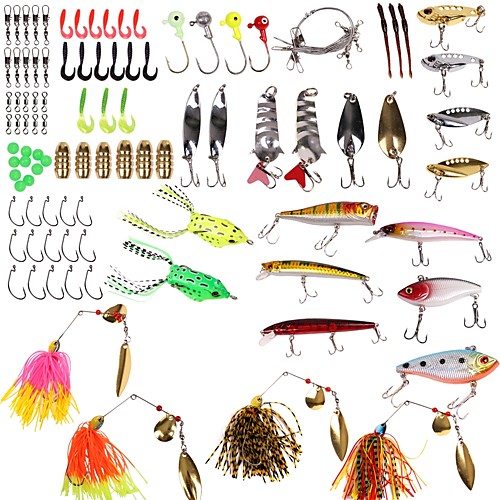 

101 pcs Fishing Lure set Soft Bait Buzzbait & Spinnerbait Spoons Lure Packs Shad Sinking Bass Trout Pike Sea Fishing Bait Casting Lure Fishing Plastics Metal