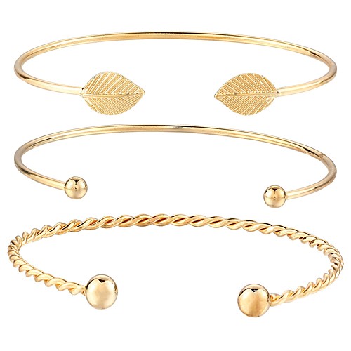 

3pcs Bracelet Bangles Cuff Bracelet Leaf Ladies Fashion Metal Bracelet Jewelry Gold For Street Daily