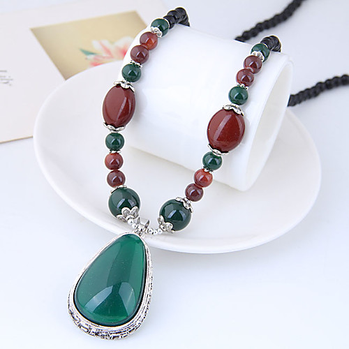 

Aventurine Pendant Necklace Long Necklace Long faceter Rosary Chain Drop Ladies Asian Fashion Vintage Resin Alloy Dark Green 78 cm Necklace Jewelry For Daily