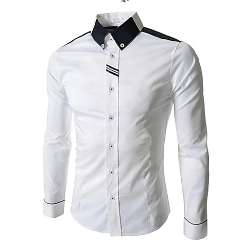 

Men's Shirt Color Block Basic Long Sleeve Daily Slim Tops Business Streetwear Button Down Collar Gray White / Work