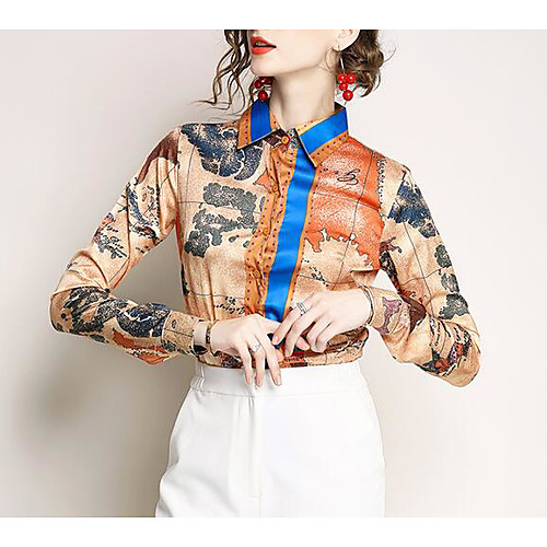 

Women's Shirt Color Block Long Sleeve Daily Tops Khaki