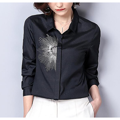 

Women's Blouse Solid Colored Long Sleeve Going out Tops Streetwear White Black