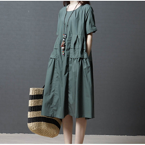 

Women's Shift Dress Midi Dress Wine Army Green Black Short Sleeve Solid Colored Round Neck Going out Loose M L XL XXL / Cotton / High Waist / Cotton