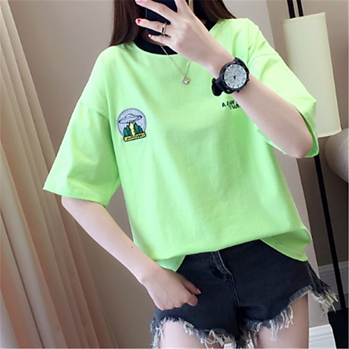 

Women's T shirt Solid Colored Short Sleeve Daily Tops White Green