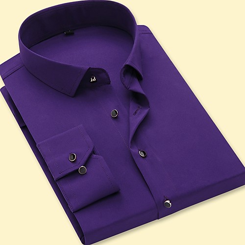 

Men's Shirt Solid Colored Long Sleeve Party Slim Tops Business Basic Casual / Daily Office / career Purple Gray Black / Work