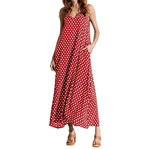 

Women's Strap Dress Maxi long Dress White Black Red Sleeveless Polka Dot Solid Colored Print Polka Dot S M L XL XXL 3XL 4XL / Plus Size / Plus Size