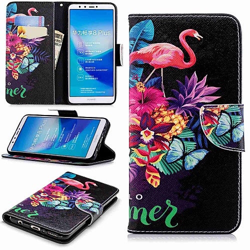 

Case For Huawei Huawei Y7(Nova Lite) / Huawei Y6 (2018) / Huawei Y6 (2017)(Nova Young) Wallet / Card Holder / with Stand Full Body Cases Flamingo Hard PU Leather