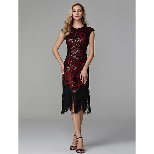 

Sheath / Column Roaring 20s Party Wear Cocktail Party Dress Jewel Neck Short Sleeve Asymmetrical Polyester with Sequin Tassel 2021