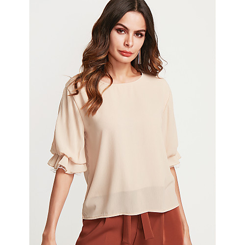 

Women's Blouse Solid Colored 3/4 Length Sleeve Daily Tops Khaki