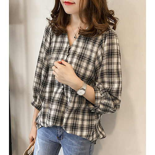 

Women's Striped Shirt Daily Shirt Collar Black / Blue / Red