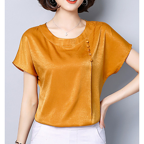 

Women's Plus Size Solid Colored Blouse Daily Yellow / Fuchsia / Green / Brown