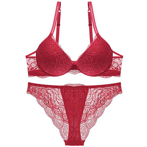 

Women's Plus Size Bra & Panty Set Push-up Underwire Bra Backless Racerback 3/4 Cup Jacquard Embroidered Sexy Daily Cotton Blue / Bow / Lace / Lace / Bow