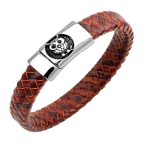 

Men's Bracelet Bangles Leather Bracelet Magnetic Owl Animal Vintage Stainless Steel Bracelet Jewelry Dark Blue / Coffee / Brown For Gift Work / Steel Stainless