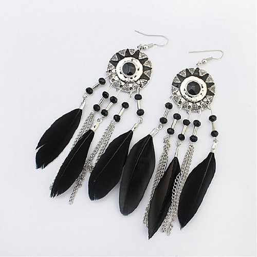 

Cubic Zirconia Drop Earrings Feather Ladies Vintage Fashion Oversized Native American Feather Earrings Jewelry Black / Rainbow / Red For Carnival Street
