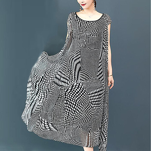 

Women's Swing Dress Maxi long Dress Black Sleeveless Black & White Houndstooth Paisley Summer Round Neck Streetwear Sophisticated Party Work Loose S M L XL XXL 3XL / Plus Size / Plus Size / Sexy
