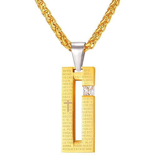 

Diamond Cubic Zirconia Pendant Necklace Geometrical Foxtail chain Fashion faith Stainless Steel Black Gold 55 cm Necklace Jewelry For Daily