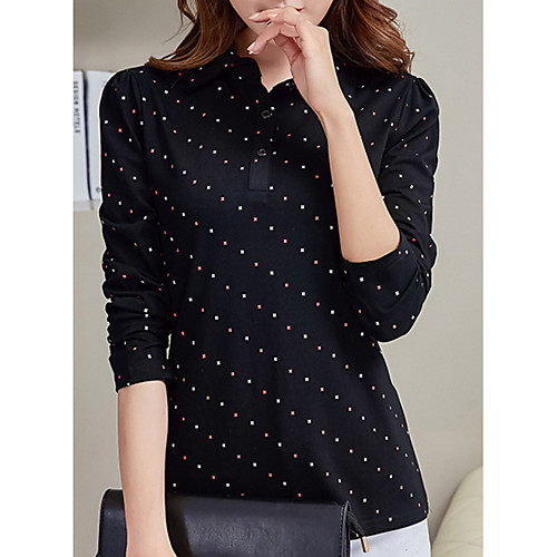 

Women's Shirt Polka Dot Long Sleeve Daily Tops Cotton Black Blue Red