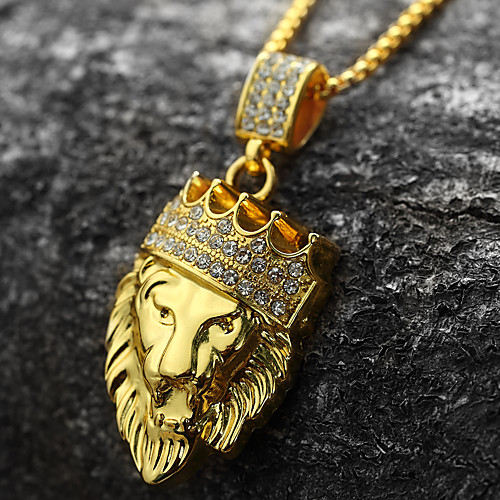 

Men's Cubic Zirconia Pendant Necklace Engraved franco chain Lion King Crown Personalized Rock Hip-Hop Dubai 18K Gold Plated Yellow Gold Imitation Diamond Gold Golden Lion 2 Golden Lion 3 Golden Lion