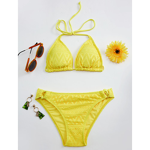 

Women's Bikini Tankini Swimsuit Lace Blue Yellow White Black Red Swimwear Halter Neck Bathing Suits