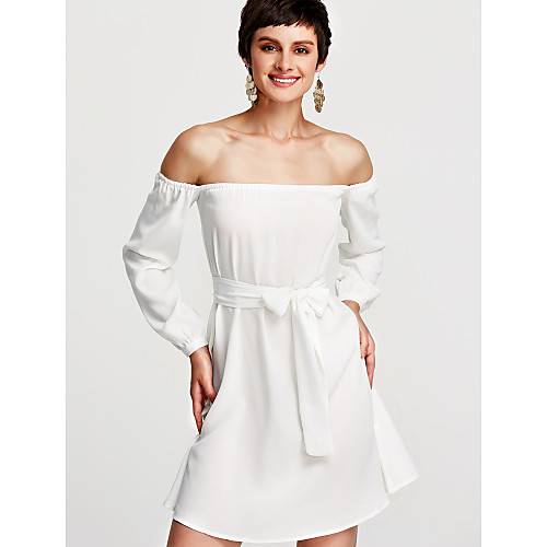 

Women's Sheath Dress Short Mini Dress White Black Red Navy Blue Long Sleeve Red Solid Colored Backless Bow Fall Spring Strapless Streetwear Going out Club Off Shoulder S M L XL / High Waist