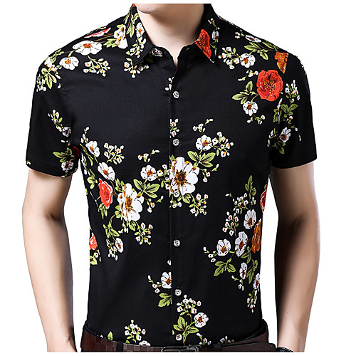 

Men's Shirt Floral Print Short Sleeve Daily Tops White Black