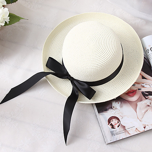 

Women's Straw Hat Straw Basic Holiday - Color Block Summer White Brown Beige