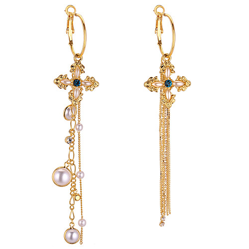 

Women's Drop Earrings Hanging Cross Earrings Mismatched Cross Circle Cross European Fashion Imitation Pearl Earrings Jewelry Gold For Evening Party 1 Pair