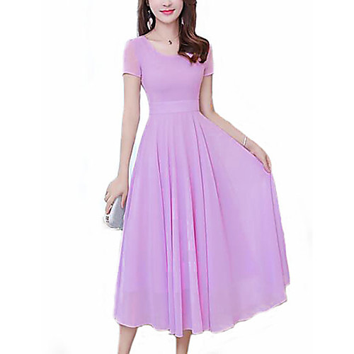 

Women's Swing Dress Midi Dress Purple Light Purple Green White Black Light Blue Short Sleeve Solid Colored Summer Round Neck Boho Holiday Going out Slim S M L XL XXL 3XL / Plus Size / High Waist